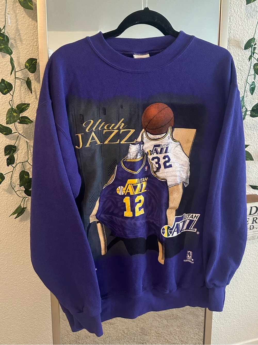 Vintage Utah Jazz Purple Graphic Crewneck Sweatshirt - Team Logo Pullover
